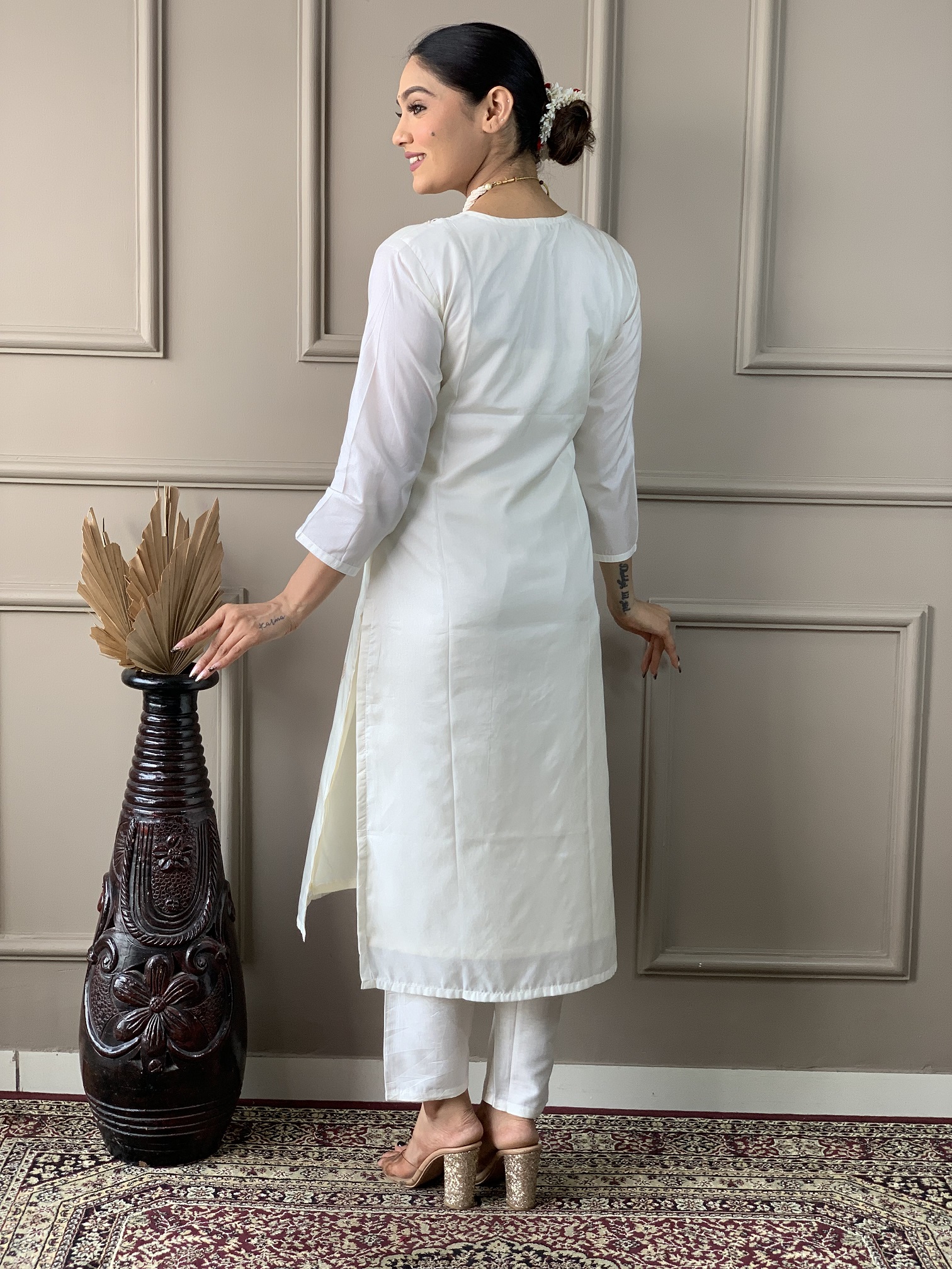 White Embroidered Viscose Kurta Set