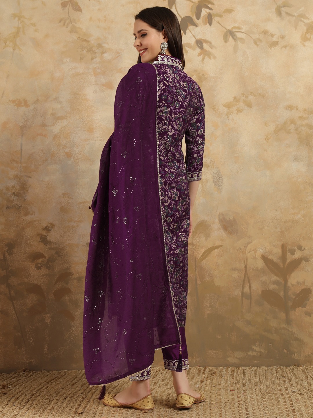 Purple Color Women Viscose Chanderi Kurti Pant With Dupatta