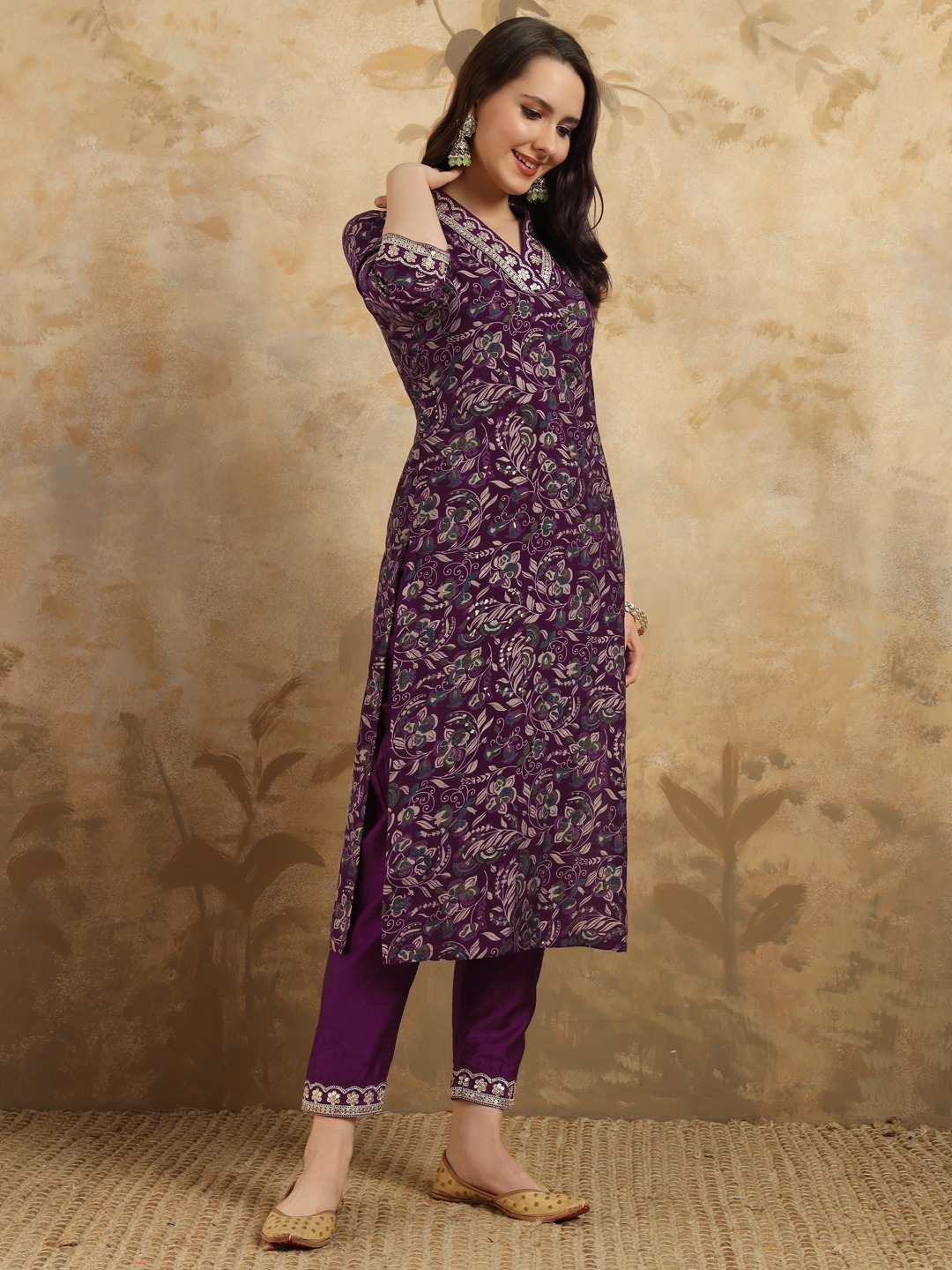 Purple Color Women Viscose Chanderi Kurti Pant With Dupatta